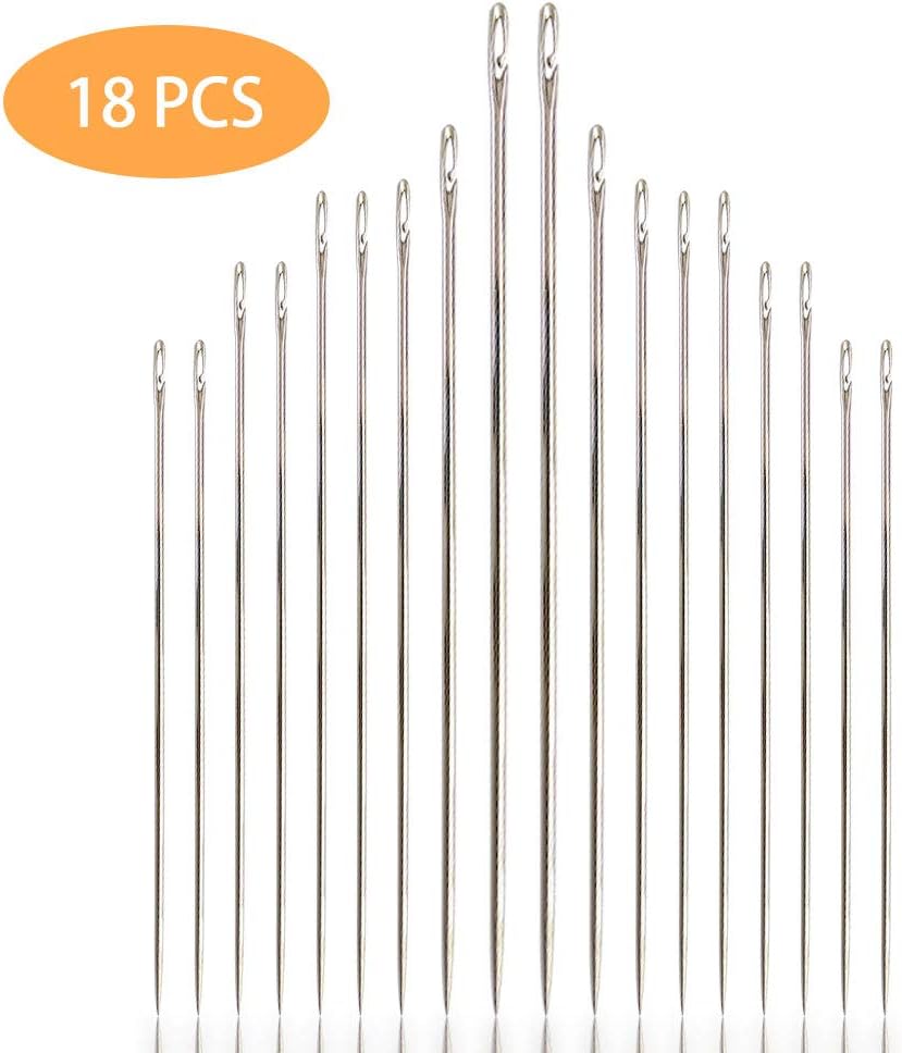 18 PCS Self-Threading Sewing Needles Embroidery Use with Big Eye Household Tools Safety Sewing Needles with Different Size