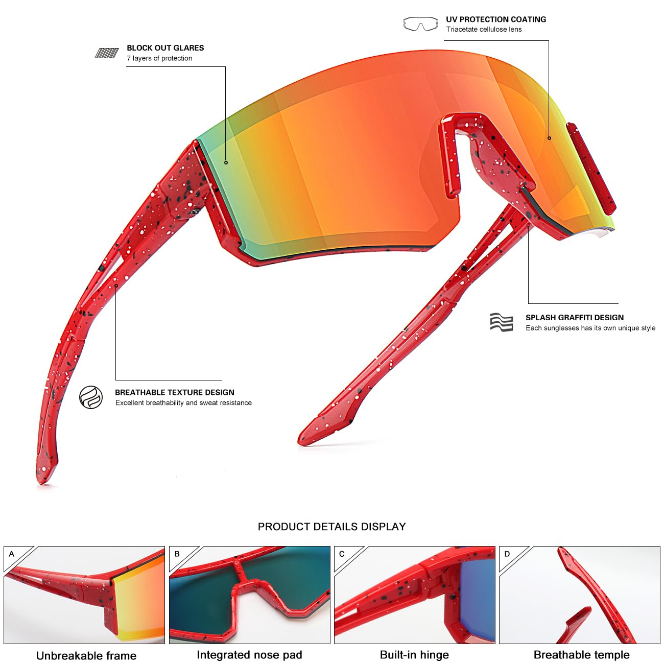 SEKKAF Youth Baseball Sunglasses for Boys Girls Age 6-12 Softball Cycling Sports Sunglasses for Kids Lightweight Frame