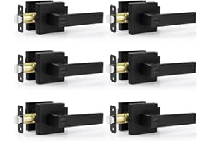 Estmoon 6 Pack Matte Black Door Handle, Keyless Interior Door Knobs Square Privacy Door Levers Heavy Duty Door Locks for Bedr
