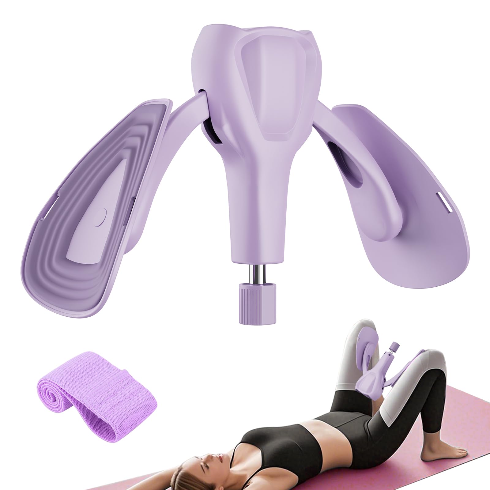 Photo 1 of Pelvic Floor Exercise Devices 77 lb Adjustable Kegel Inner Thigh Exerciser and Hip Trainer Workout Equipment for Home Postpartum Recovery Women Men, with Band, Purple