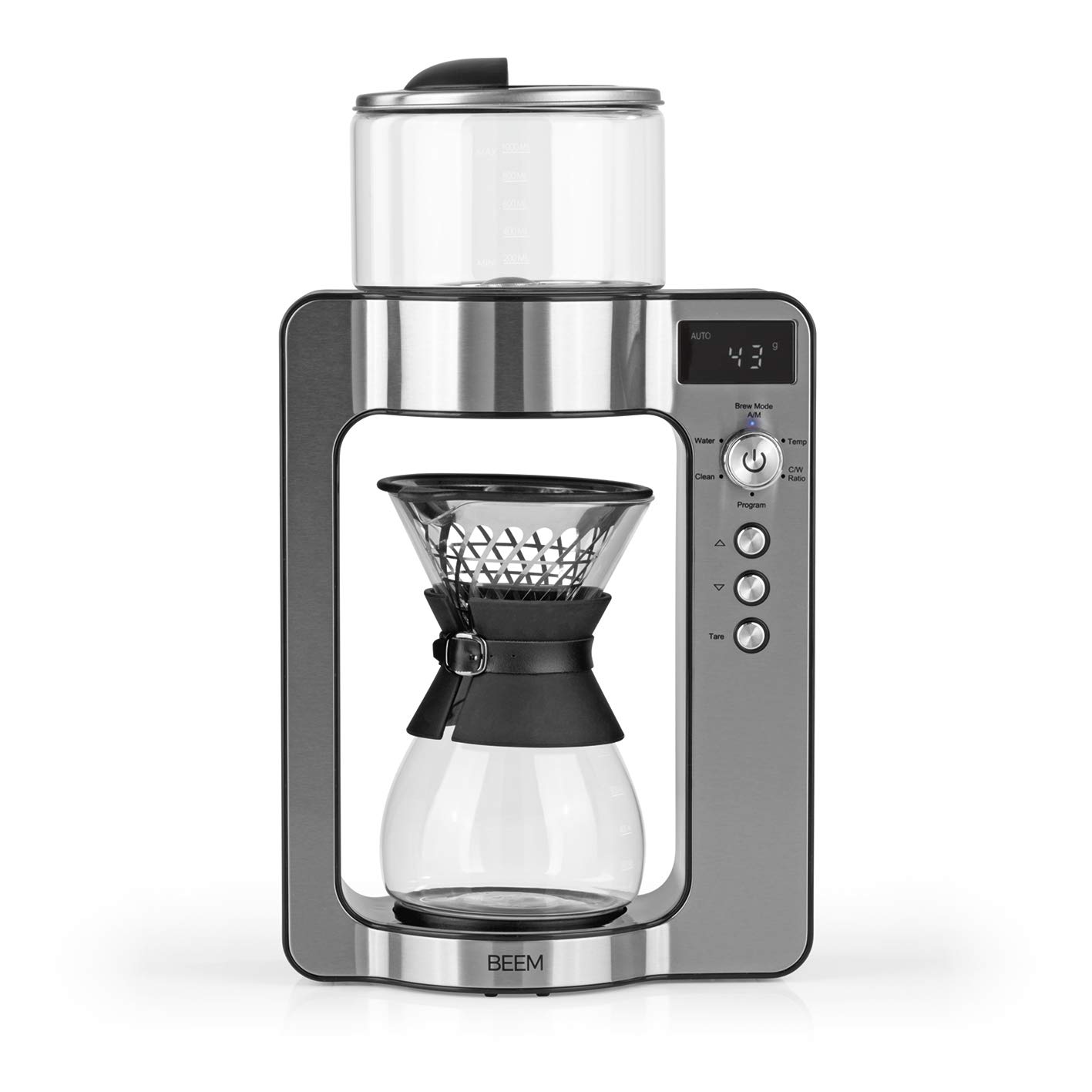 Beem 3597 Pour Over Cafetière Filtre Avec Balance – Verre | Sélection Basique | Acier Inoxydable | Carafe En Verre 0,75 L | Principe Du Brassage Direct | Tête D'Infusion Rotative