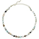 POMINA Real Amazonite Natural Gemstone Beaded Choker Necklace Semi Precious Stone Choker for Women Teen