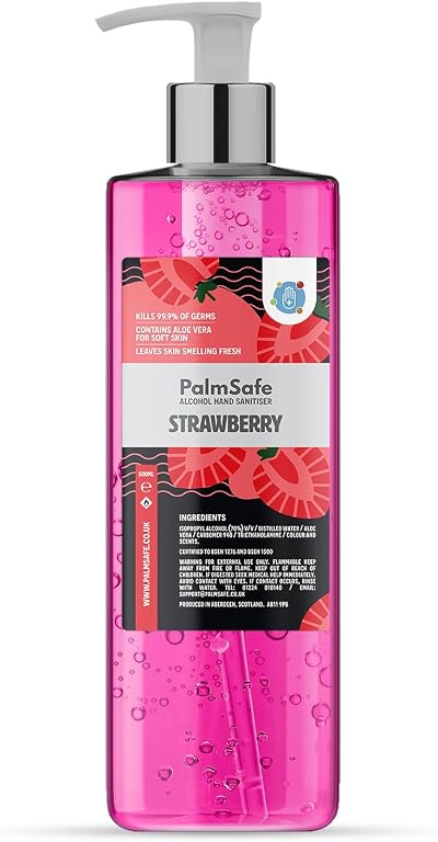 Palm Safe Strawberry 500ml Hand Sanitiser Pump Bottle 70% IPA