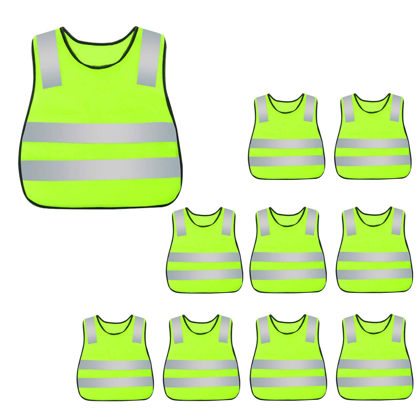 AIEOE 10 Pieces Kids Safety Vest High Visibility Reflective Vests Safety Vests with Elastic Bands for Running Cycling Jogging