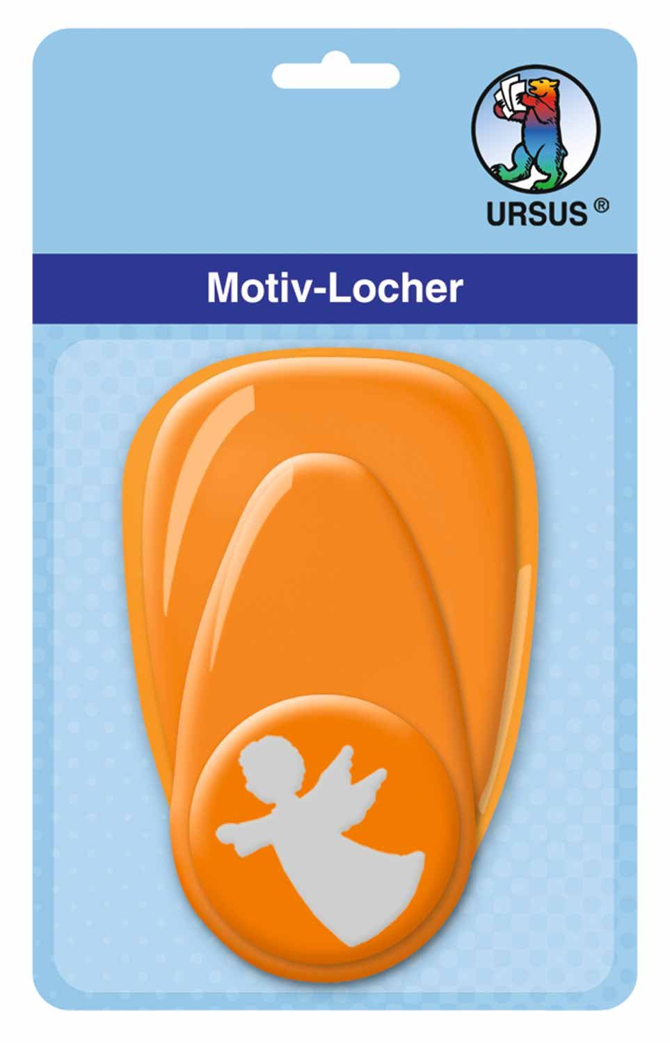 Ursus 19480028 - Motif Hole Punch with Lever Medium Angel, Orange, Punched Motif Approx. 25.4 mm, Made of Plastic with Metal Punch, Suitable for Grammages of 160 220 g/m² — image 1