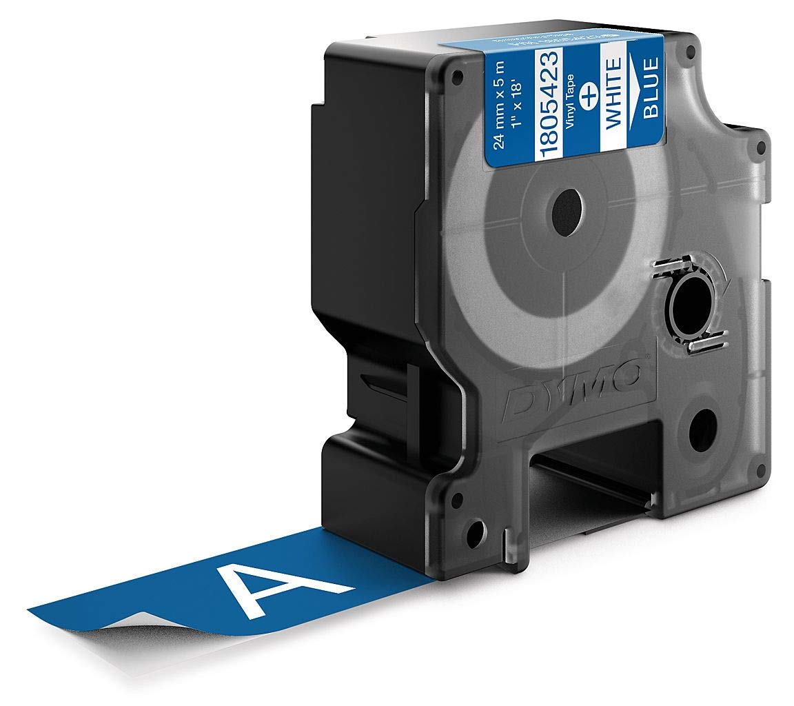 Dymo Rhino Industrial Labels Vinyl 24mm x 5.5m - White on Blue