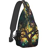 Mqtzyiwx Colorfully Colors Tree Sling Backpack Hiking Backpack Crossbody Bag Sports Lightweight And waterproof Chest Bag Shoulder Bag For Women Men