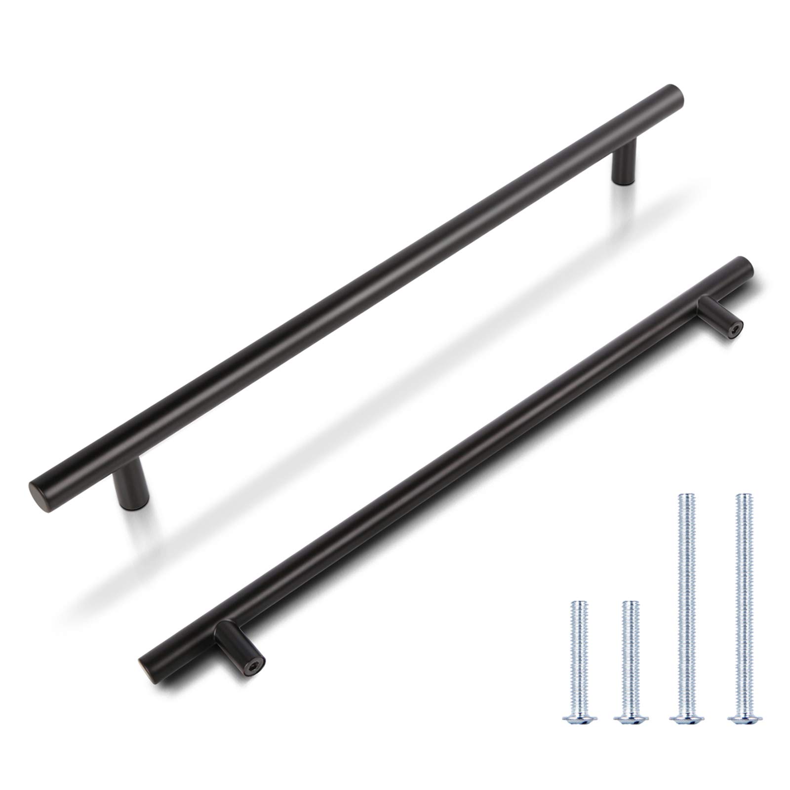 Photo 1 of KNOBWELL 5 Pack 10 Inch Black Dresser Drawer Pulls Kitchen Cabinet Handles, Modern Bathroom Cabinet Pulls Overall Length12-3/5, Round Drawer Handles