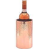 Hammered Rose Gold Single Bottle Wine Chiller - Copper Double-Walled Insulated Wine Cooler - Wine Bucket Chiller for Parties - Insulated Bucket Champagne Chiller, Stylish Bar Cart Accessories