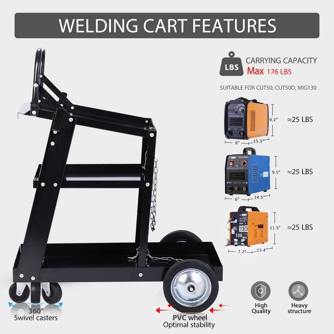 VIVOHOME Iron 3 Tiers Rolling Welding Cart with Wheels and Tank Storage for TIG MIG Welder and Plasma Cutter Black - - 