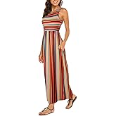 Hount Women's Summer Sleeveless Striped Flowy Casual Long Maxi Dress with Pockets