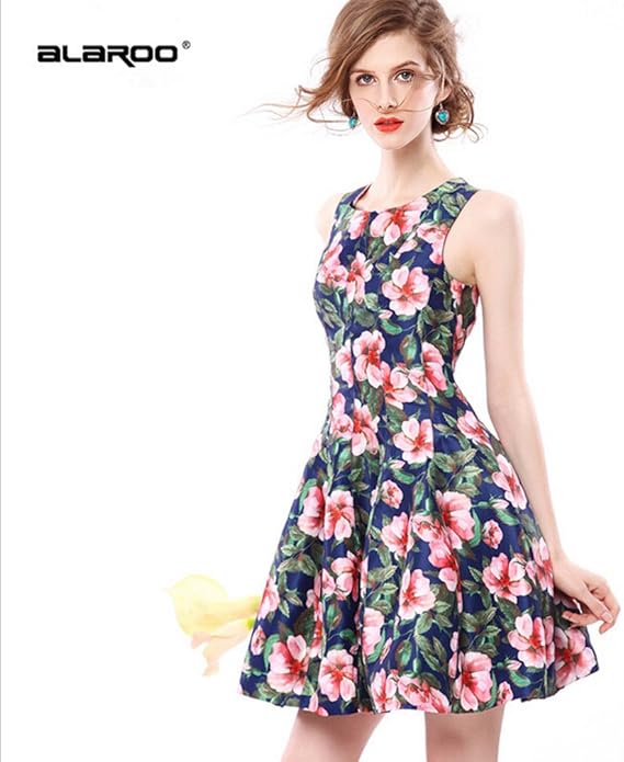 Amazon Alaroo 花柄 レディースワンピース ショートワンピース フレア ノースリーブ ａライン L ワンピース チュニック 通販