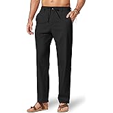 COOFANDY Men's Cotton Linen Pants Casual Drawstring Dress Pants Beach Summer Lightweight Trousers