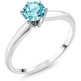Gem Stone King 18K White Gold Swiss Blue Topaz Engagement Solitaire Ring For Women (0.65 Cttw, Round 5MM, Gemstone November Birthstone)