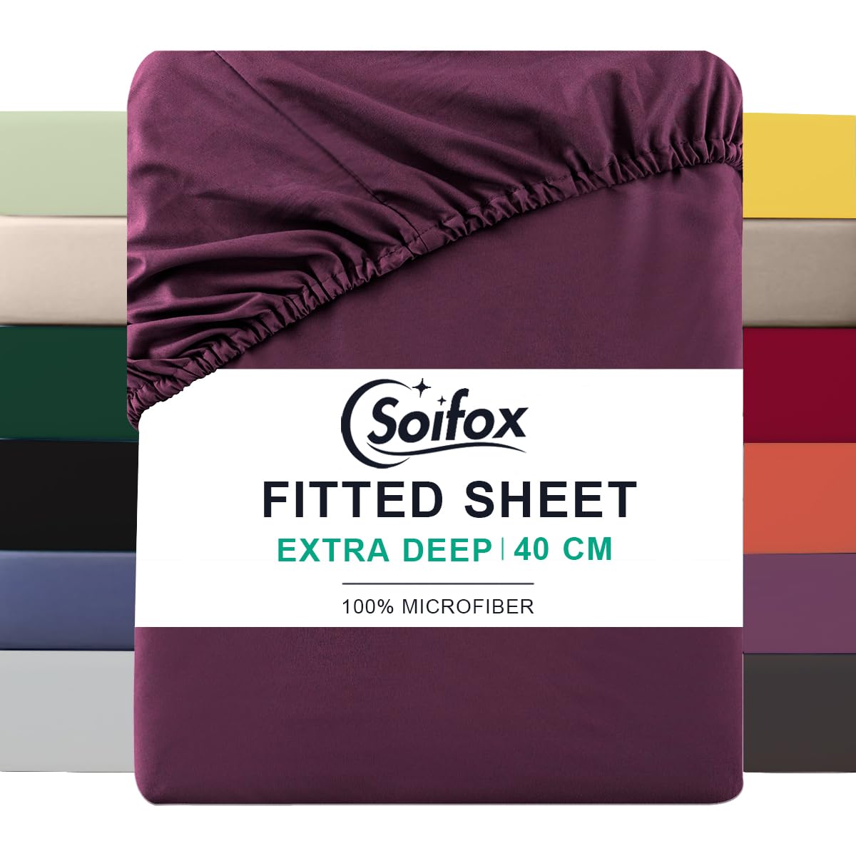 Soifox Double Fitted Sheet Purple - Bed Sheets with Extra Deep Pocket 16 inch (40 cm), Soft Microfiber Bottom Sheet for Double Bed, 135x190cm