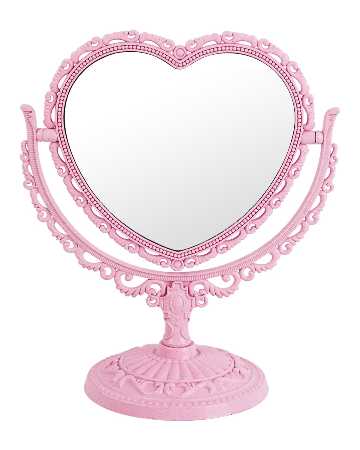 XPXKJ 7-Inch Heart-Shaped Tabletop Vanity Mirror With 3X Magnification - Vintage Beauty Mirror for Bathroom, Bedroom Dressing (Pink)