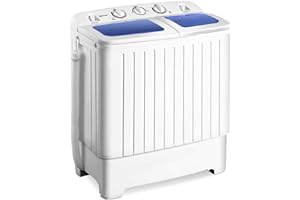 Giantex Portable Mini Compact Twin Tub Washing Machine 20lbs Washer Spain Spinner Portable Washing Machine, Blue+ White