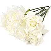 Eyamumo Fake Flowers, Faux Silk Real Touch Artificial Rose Flowers for Decoration DIY, Wedding Party, Home Office Decoration and Dining Table Centerpiece, 7Pcs (White-30cm, 30CM)