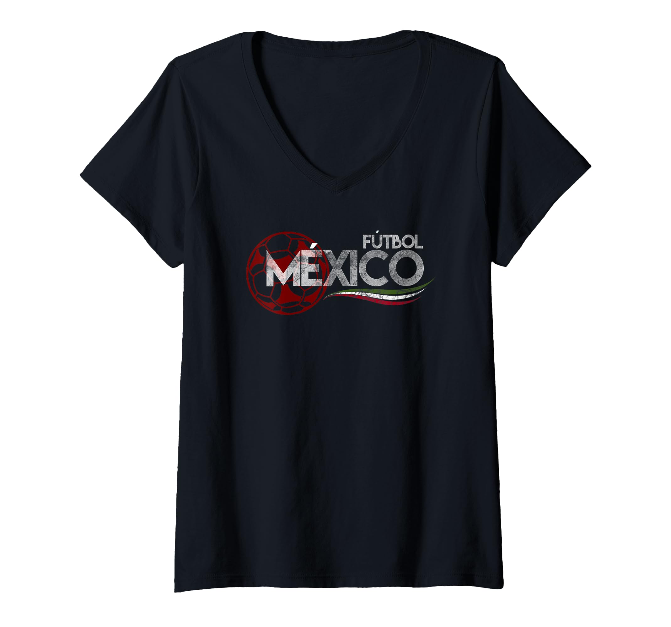 Womens Soccer Futbol Mexico Distressed V-Neck T-Shirt