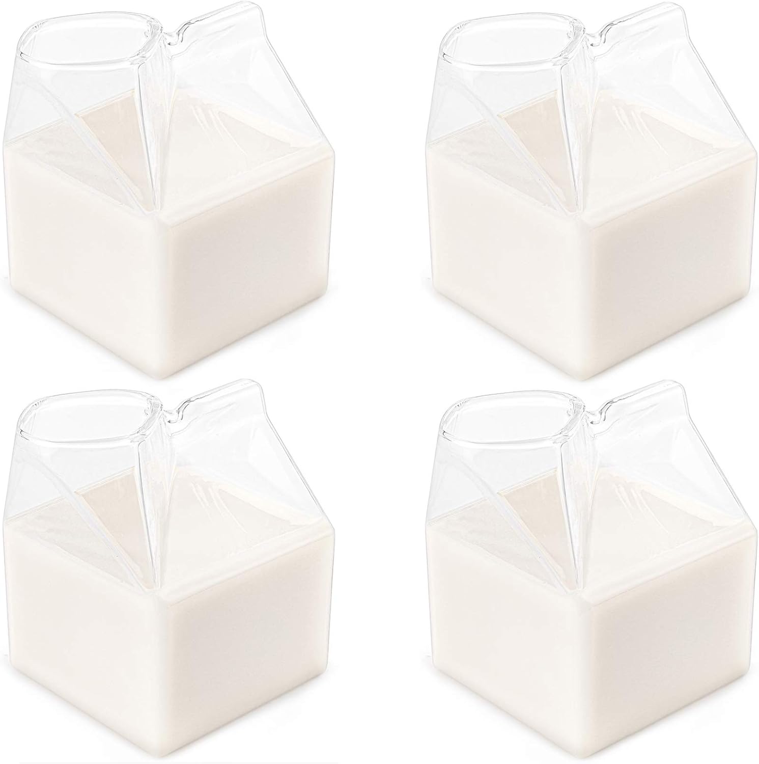 WUWEOT 4 Pack Milk Carton Creamer, Square Heat Resistant Mini Milk Glass Cup Creamer Pitcher Milk Box for Milk, Coffee, Water, Juice, Beverages, 12OZ/350ml