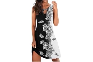HUMMHUANJ Summer Dresses 2023 Casual Dresses for Women Bohemian Floral Print Beach Cover up Crew Neck Sundresses
