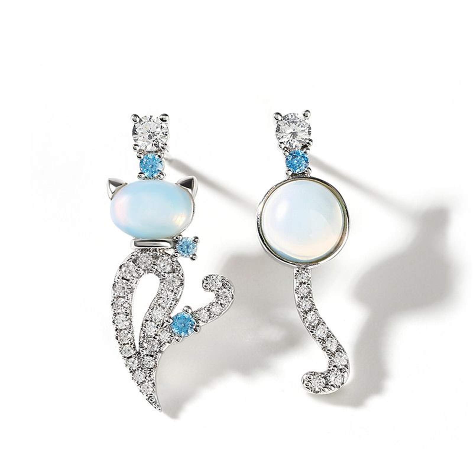 Jeulia"Moonlight Magic" Cat Sterling Silver Asymmetric Moonstone Earrings Fashion Anniversary Engage