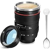 Camera Lens Coffee Mug 350ml Tumbler with Transparent Lid,Black
