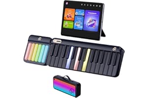 PopuPiano Smart Piano keyboard with Colored Light-up Keys, Smart Interactive Sing-Along with Chords, Free Lessons & Games, MIDI, Built-in Instrument Synth, Portable Bag for Outdoor
