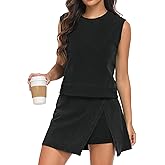 Women's Summer Two Pieces Lounge Set Wash Cotton Sleeveless Tank Top Skort Set Trendy Split Athletic Skirt Shorts Outfits