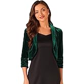 Allegra K 3/4 Sleeve Velvet Shrug for Women's Open Front Bolero Cropped Cardigan Top