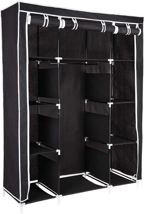 Homdox 50 Inch Diy Portable Clothes Closet Wardrobe Freestanding Wardrobe Armoire With Hanging Rods And Clothes Shelves Easy To Assemble Non Woven Fabric Clothes Storage Organizer Blue Portable Closets Home Kitchen