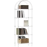 CRTERICX Acrylic Arched Bookshelf, 5-Tier Clear Bookcase, Modern Open Book Shelves for Home Office, Bedroom, Living Room, 11.8" D x 23.64" W x 65.7" H
