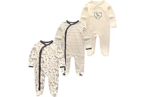 MAMIMAKA Unisex Baby Newborn Baby Clothes Cotton Footed Romper One-Piece Jumpsuits 3 Pack