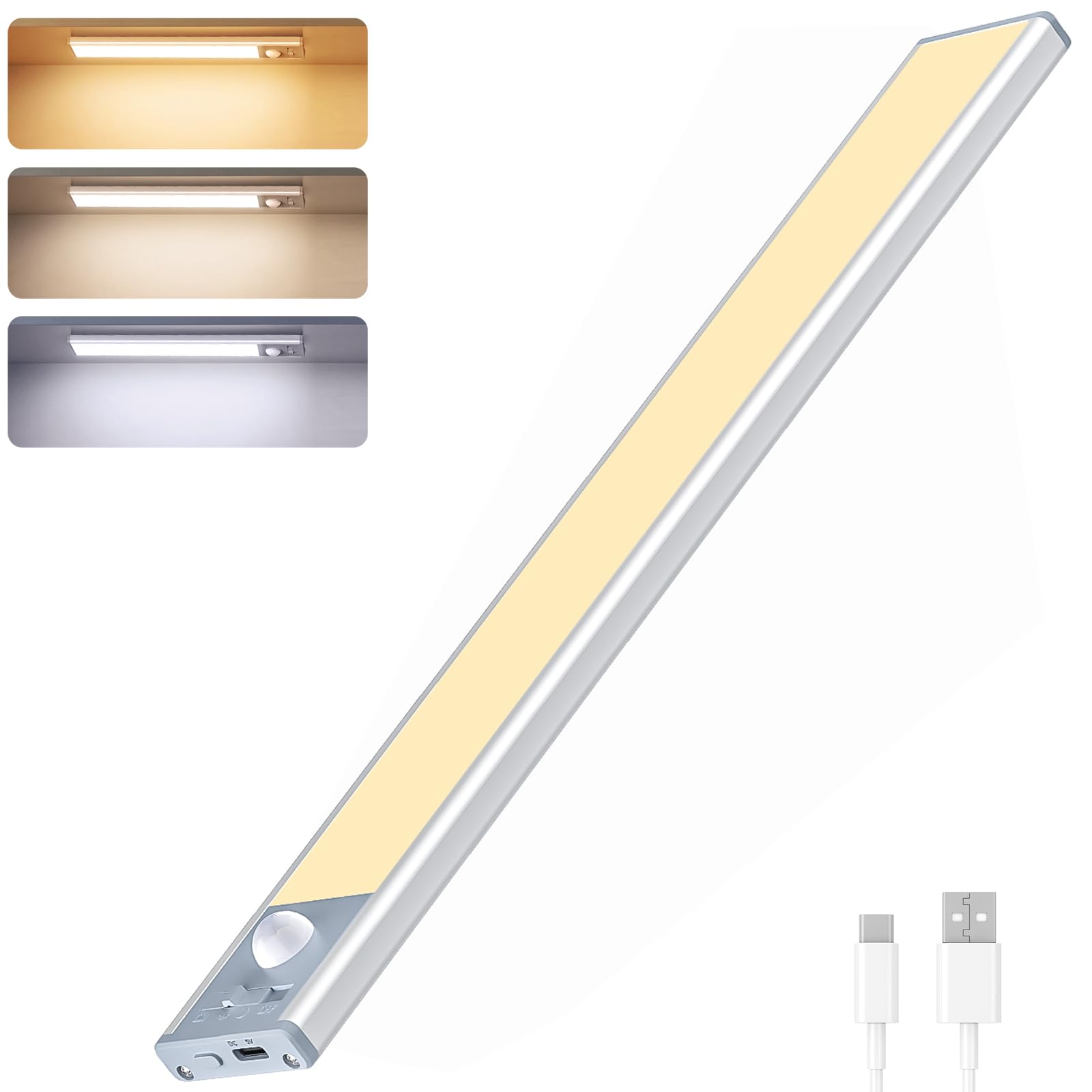 UNUSROOM Upgrade Under Cabinet Kitchen Lights, Dimmable Motion Sensor Closet Lights 2500mAh Rechargeable Wall Lights100 LED Under Cupboard Lighting Wireless Stick On Wardrobe Stair Lights (1, 40CM)