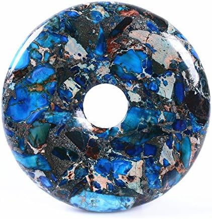 50mm Beautiful Gemstone Jasper Donut Pendant Bead 1Pcs,DIY Jewelry Accessories For Necklace 2" (Pyrite Blue Sea Sediment Jasper)