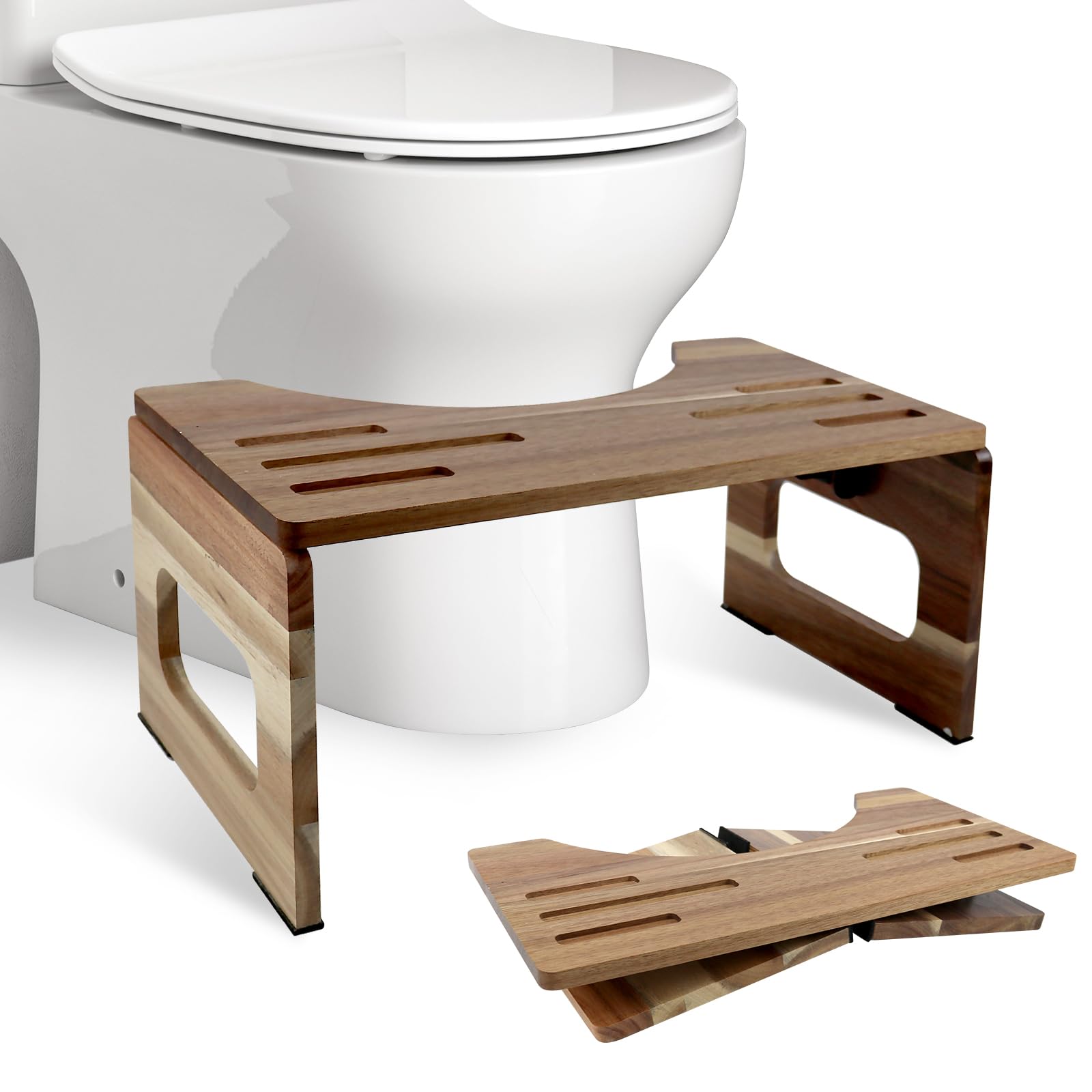 Photo 1 of (used)(damaged) KOBSAINF Foldable Toilet Stool, Acacia Wood Poop Stool for Potty Training, 7 Inch Collapsible Bathroom Stool, Folding Stool for Adults with Non-Slip