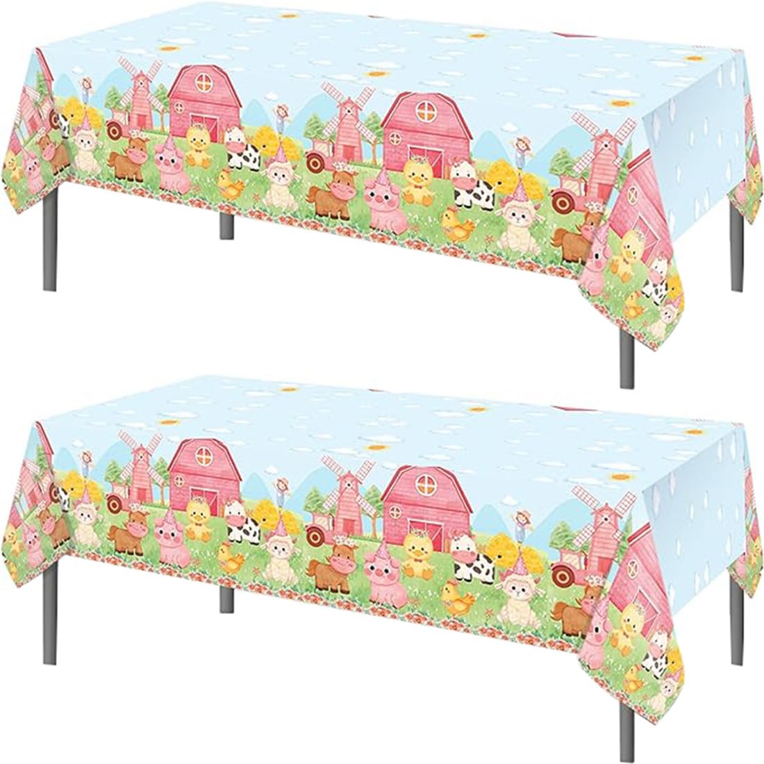 TOKYMOON 2 Pack of Disposable Farm Animal Themed 54x87In Tablecloths Party Wedding Picnic Banquet Table Cover for Farm House Barnyard Baby Shower Party Supplies โ image 1