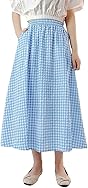 chouyatou Women's Casual Elastic Waist Plaid Skirt Gingham Swing Pleated Midi Lo