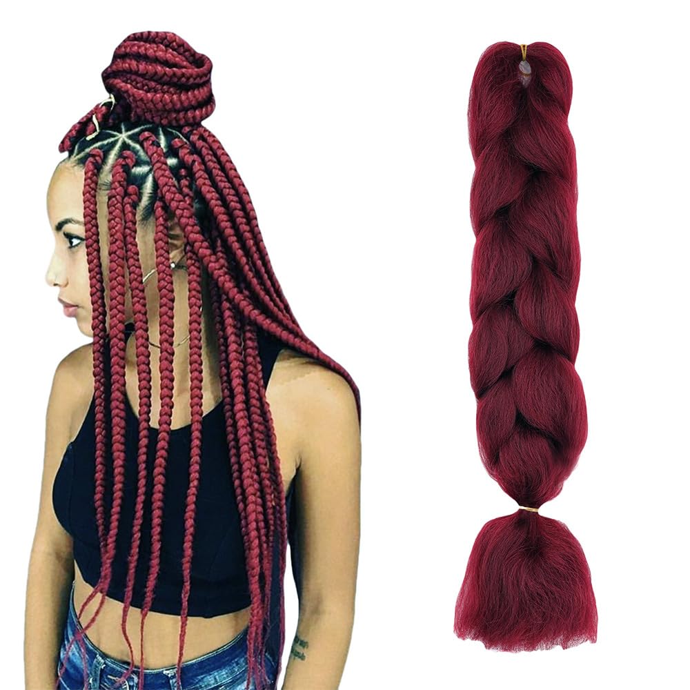 Cybelleza 24inch Ombre Jumbo Braids Hair Extensions Braiding Hair Pieces 1pcs Bundles Synthetic Jumbo Braid Hair Crochet Twist African Box, Wine Red — image 1