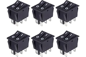VEXUNGA 6pcs Mini Rocker Switch 6 Pin 20A 125V AC 16A 250V Double Rocker Switch On Off 2 Position SPST Black Boat Switches fo