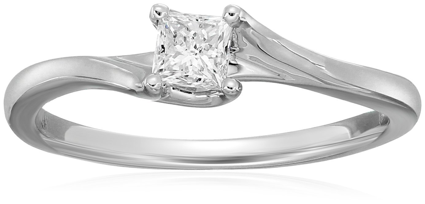 1/3 cttw, Princess Twist Solitaire Diamond 14k White Gold Engagement Ring (1/3carat, I-J Color, I2-I
