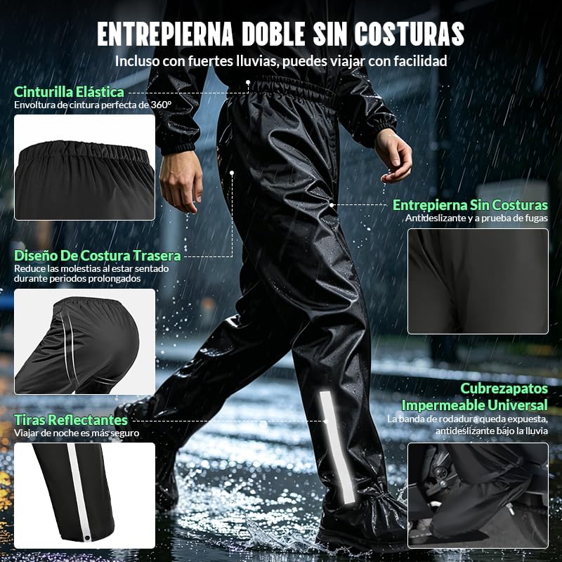 ZGMSDSCZ Traje Impermeable para Lluvia Motociclista, Alta Calidad Chubasquero Seguridad Reflectante con Capucha & Cubrezapatos, Traje de Lluvia para Motocicleta para Mujer y Hombre en Motocicleta