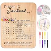 Phase 10 Score Board, New Wooden Stage 10 Scoreboard with 8 Colorful Pegs, Stage 10 Scoring and Circle Tracker Fun Board Card