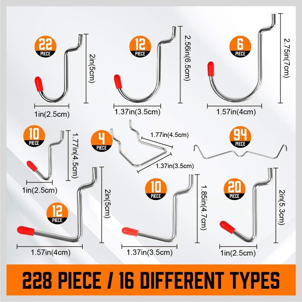 HORUSDY 228-Piece Pegboard Hooks Assortment. Pegboard Accessories with Pegboard Bins for Organizing Various Tools: Home Improvement