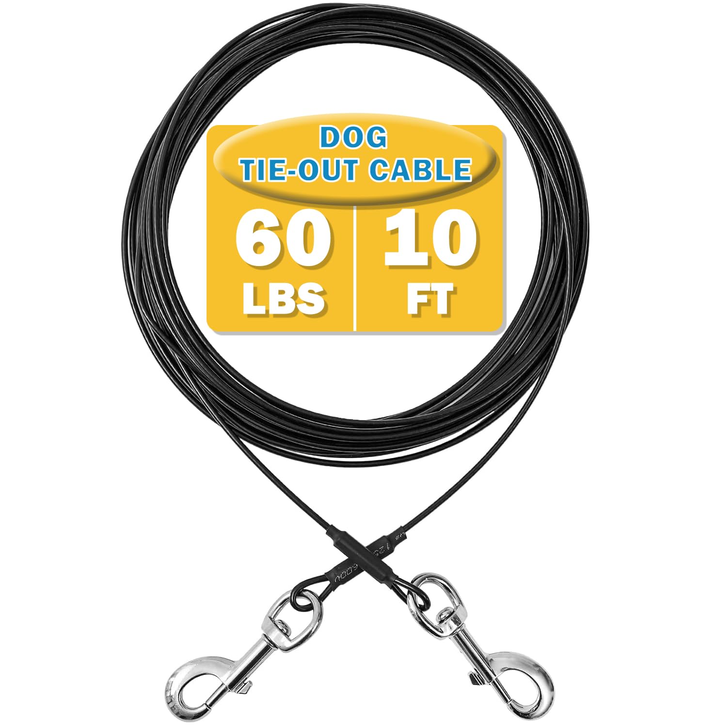 Mi Metty Dog Tie Out Cable, Chew Proof Dogs Runner Cable, Training Pet Leash for Small Dogs Up to 60lbs,Dog Tether for Yard Outdoor and Camping (Black, 10ft(3M))