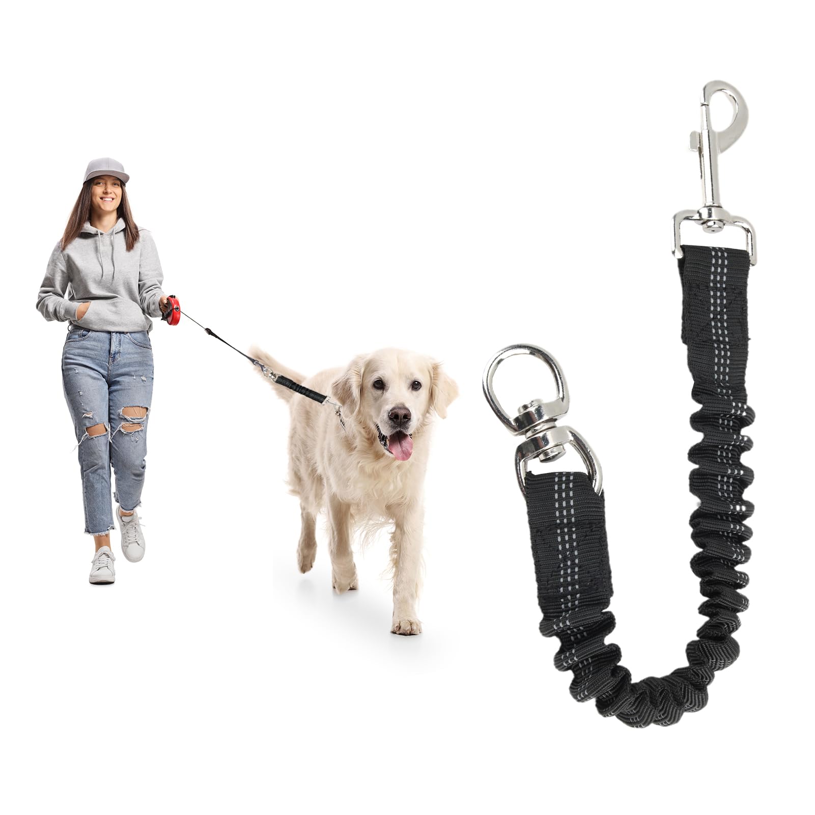 Short Shock Absorber Dog Lead, Bungee Dog Leash Extension, Elastic Buffer Extension Leash, Shock Absorbing Lead Extender for Small Dogs Medium Dogs, Prevent Injury on Arm and Shoulder