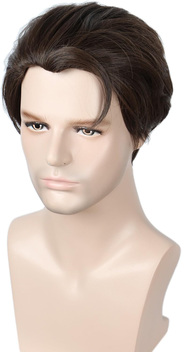 Linfairy Short Straight Nature Brown Cosplay Wig Halloween Costume Wig for Men, 11.81 inch