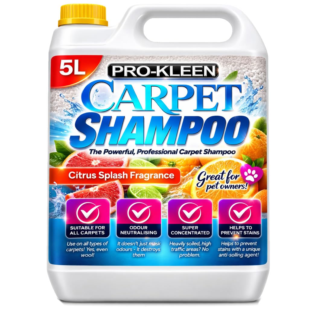 Pro-Kleen Professional Carpet Shampoo - Citrus Fragrance 5L - High Concentrate Cleaning Solution - Suitable For All Machines