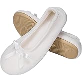 EverFoams Women's Satin Memory Foam Ballerina Slippers Cute House Shoes with Indoor Rubber Sole
