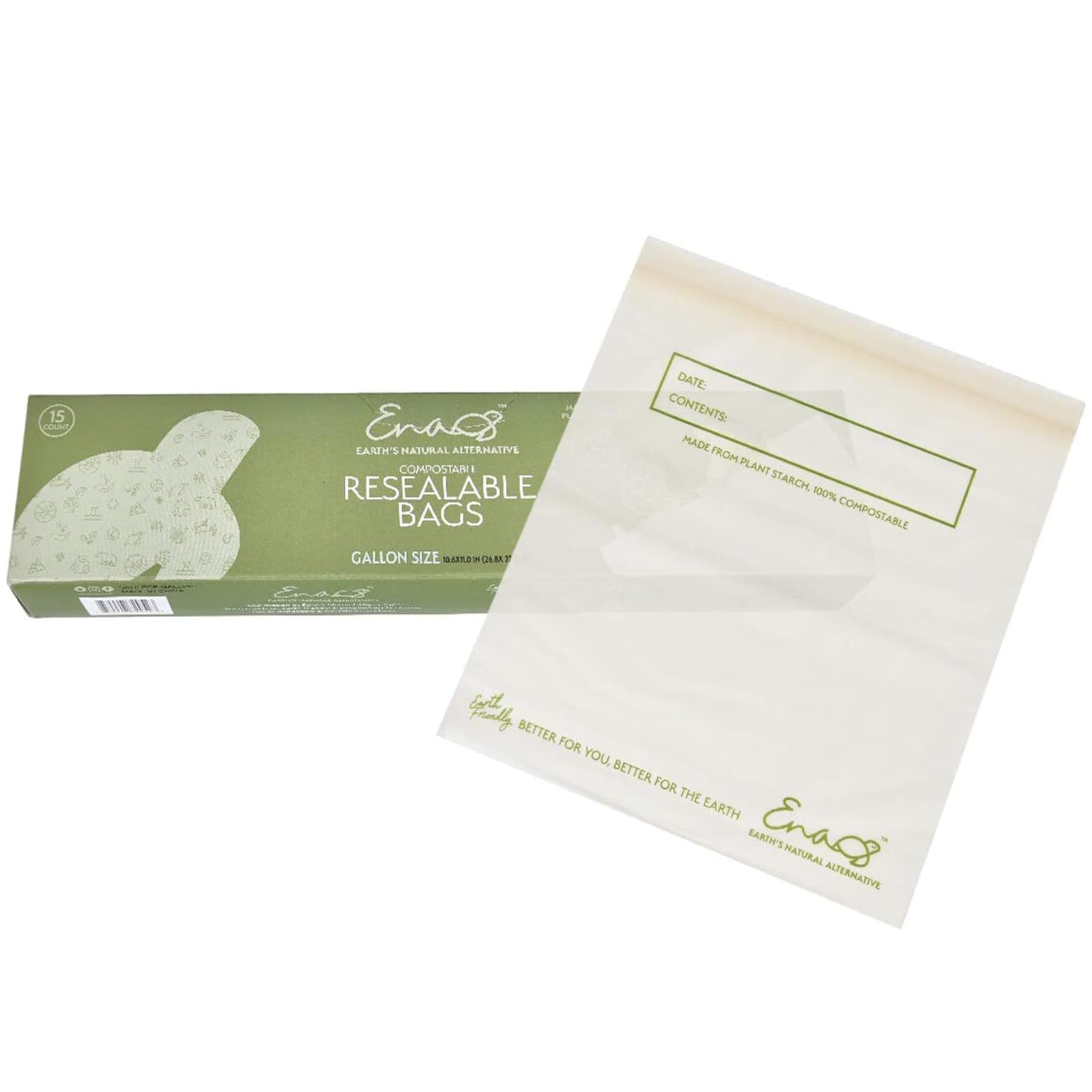 Photo 1 of 100% Compostable Food Storage Bags [Gallon 50 Pack] Eco-Friendly Freezer Bags, Resealable Bags, Heavy-Duty, Reusable, Off-White by Earth's Natural Alternative